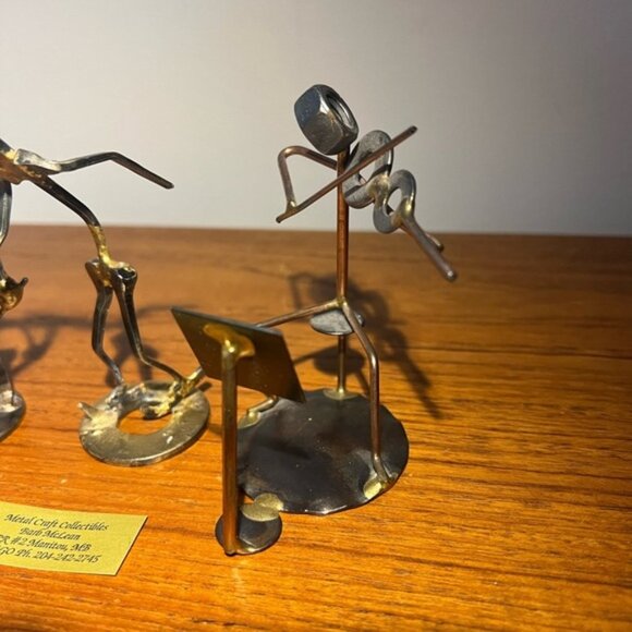 Set Of 3 Scrap Metal Handcrafted Vintage Sculptures Golf Violin Skater Mcm - Picture 7 of 8